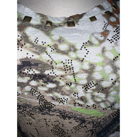 Alberto Makali Top Green Brown 2-fer Lace 3/4 Sleeve Embellished Blouse Size S - Picture 4 of 9